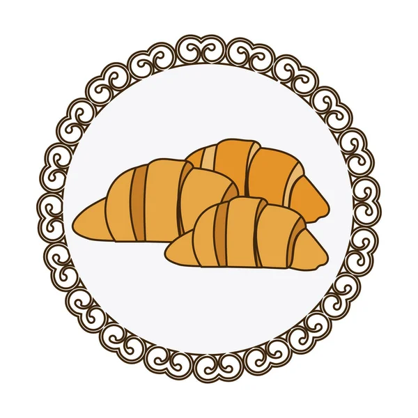 Dekorativer Rahmen mit farbenfroher Silhouette mit Croissant-Brot-Symbol — Stockvektor