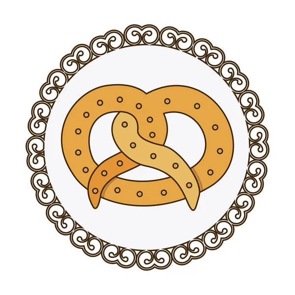 Marco decorativo con colorida silueta pretzel producto horneado icono de alimentos — Archivo Imágenes Vectoriales