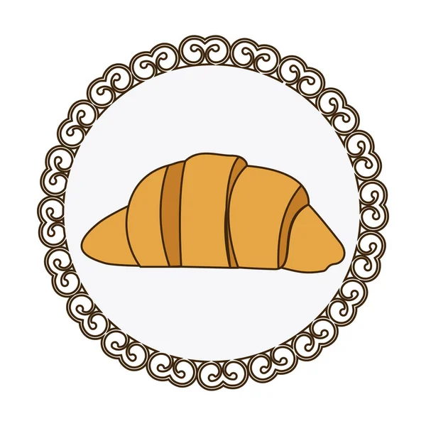 Színes sziluettje croissant kenyér ikon élelmiszer díszítő keret — Stock Vector