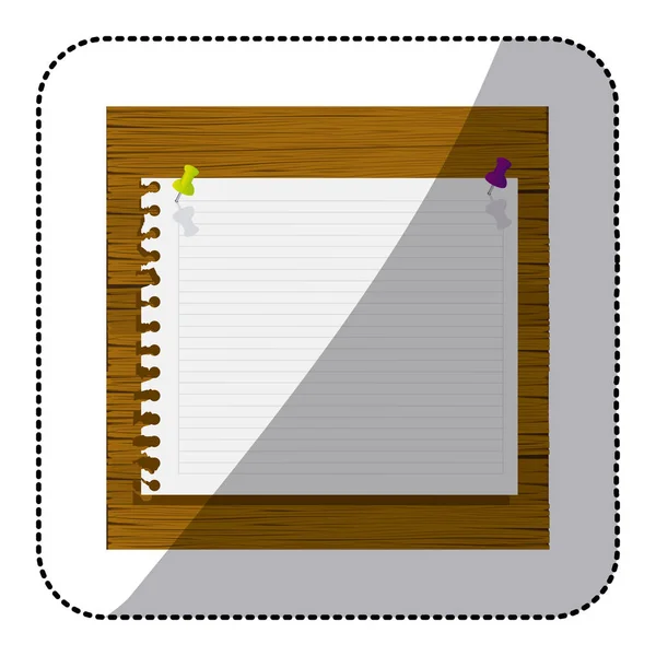 Färg silhuetten av randiga notebook ark i tomma på träskiva — Stock vektor