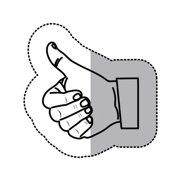 Μονόχρωμη περίγραμμα αυτοκόλλητο με τον αντίχειρα το χέρι επάνω — Διανυσματικό Αρχείο
