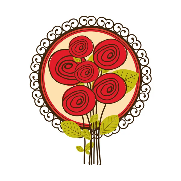 Conjunto colorido de rosas com fundo circular decorativo —  Vetores de Stock