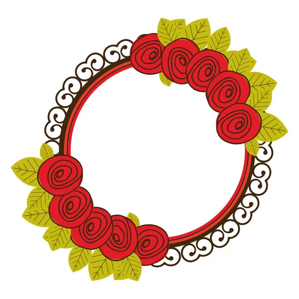 Marco circular floral colorido con rosas decorativas dibujadas a mano — Vector de stock