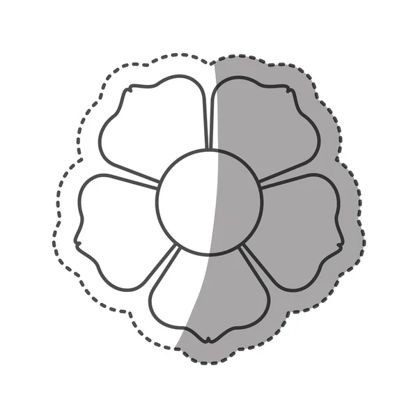 Autocollant contour monochrome avec icône fleur et ombre du milieu — Image vectorielle