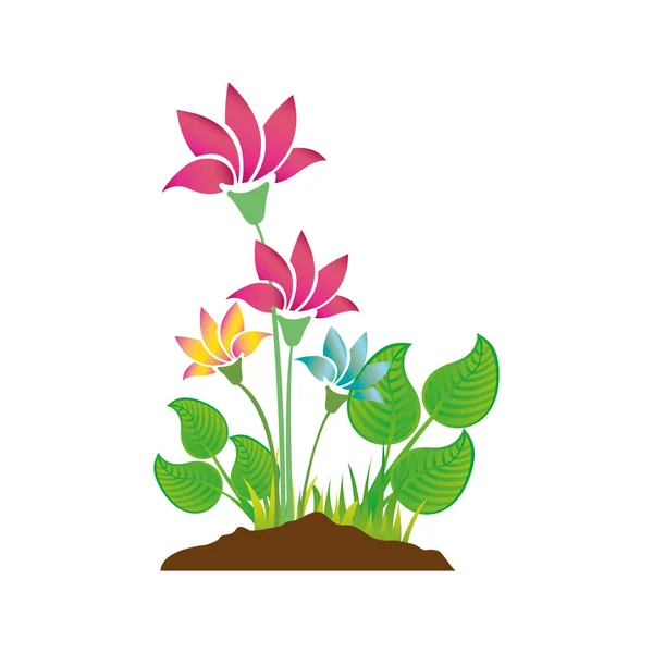 Färgglada siluett med växt med blommor — Stock vektor