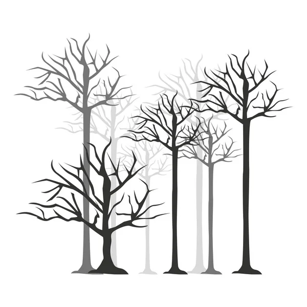 Silhouette monocromatica con alberi senza foglie — Vettoriale Stock