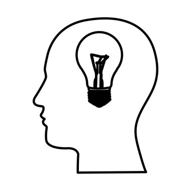 siyah kontur insan yüzü ile göz önünde ışık ampul