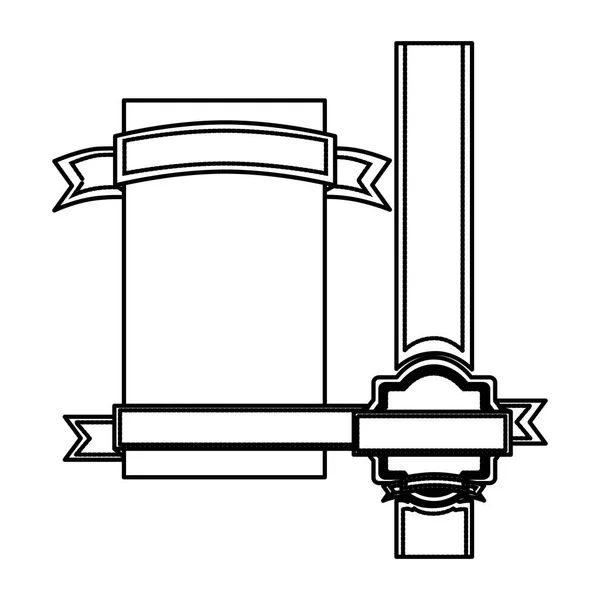 Silhouette bordure héraldique avec long ruban et bannière décorative — Image vectorielle