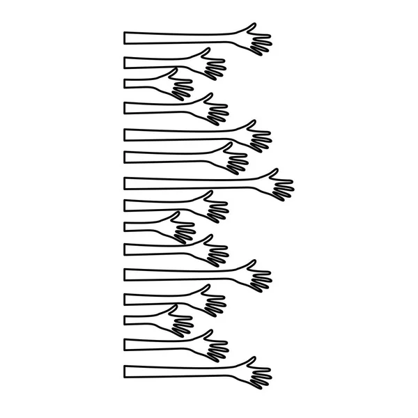 Ескіз силует збоку вигляд рамка набір рук піднятий значок — стоковий вектор