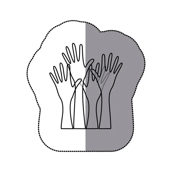 Aufkleber-Skizze Silhouette Set Hände erhobenes Symbol — Stockvektor