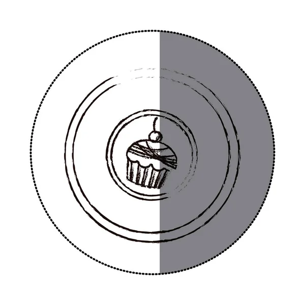 चेरी कपकेक प्रतीक के साथ स्टिकर धुंधला सिल्हूट गोल फ्रेम — स्टॉक वेक्टर