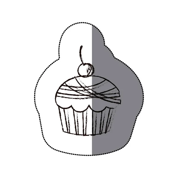 Aufkleber verschwommene Silhouette Kirschkuchen-Symbol — Stockvektor