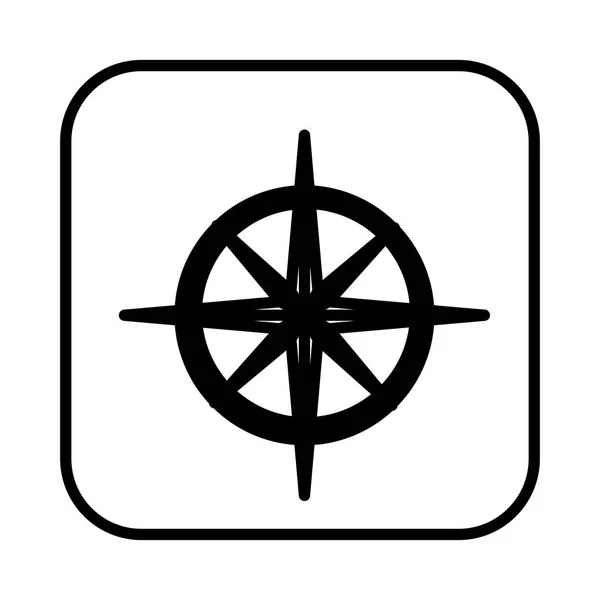 Monochromes Konturquadrat mit Kompasssymbol — Stockvektor