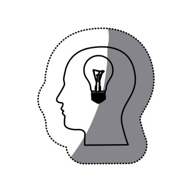 etiket siyah kontur insan yüzü ile göz önünde ışık ampul