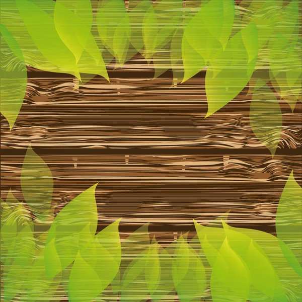Farbenfroher Hintergrund Holzstruktur mit Blättern — Stockvektor