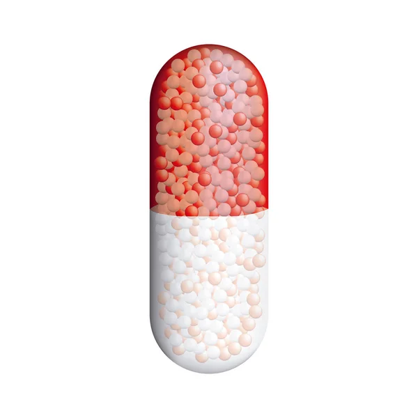 Pilules colorées médicales en forme de capsules avec des granules à l'intérieur — Image vectorielle