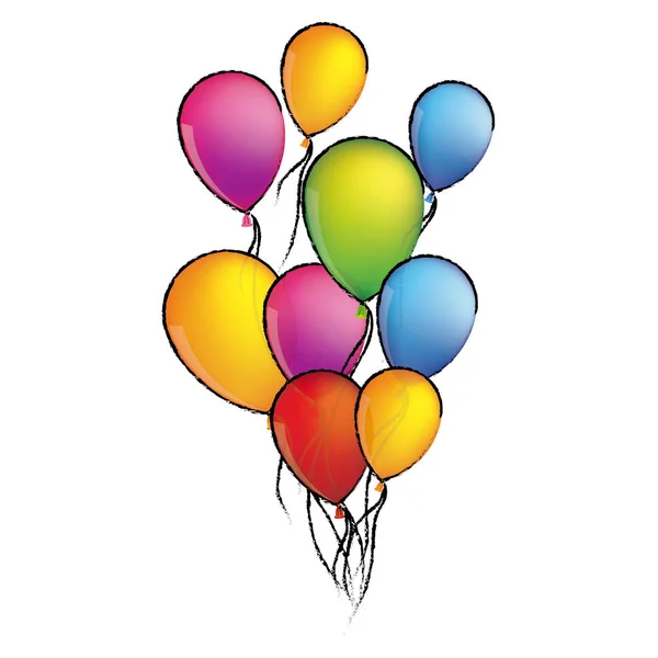 Bunte Skizze set fliegende Luftballons dekorative Symbol — Stockvektor