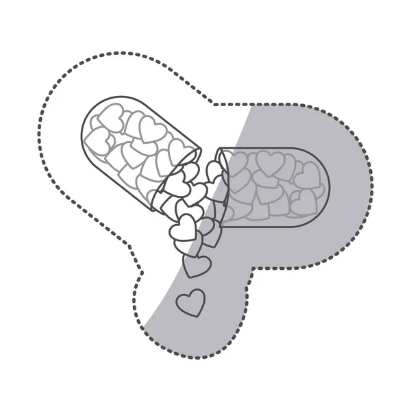 Matrica fekete-fehér sziluettjét tabletta orvosi kapszula alakú és csöpög a szívek — Stock Vector