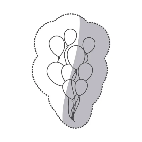 Klistermärke siluett skiss ange flygande ballonger dekorativa ikon — Stock vektor