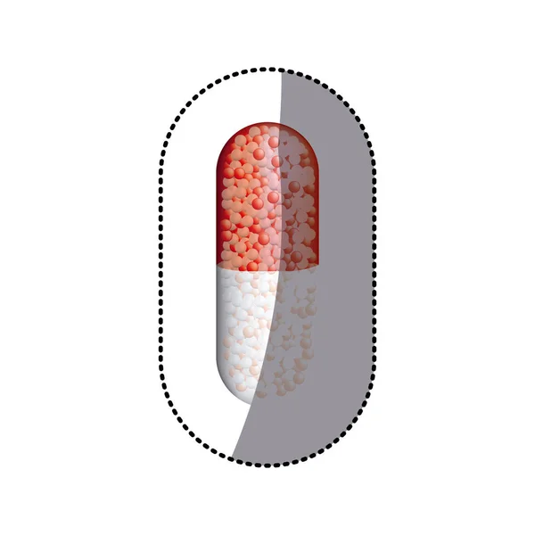 Píldoras de color pegatina médica en forma de cápsulas con gránulos en el interior — Vector de stock