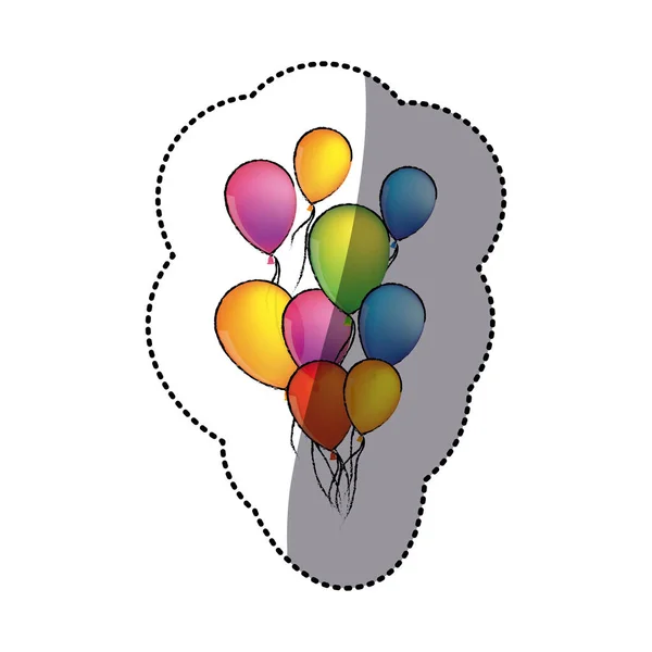 Αυτοκόλλητο πολύχρωμο σκίτσο που φέρουν μπαλόνια διακοσμητικά εικονίδιο — Διανυσματικό Αρχείο
