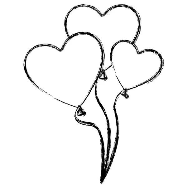 Palloncini dalla silhouette sfocata incastonati nel design a forma di cuore — Vettoriale Stock