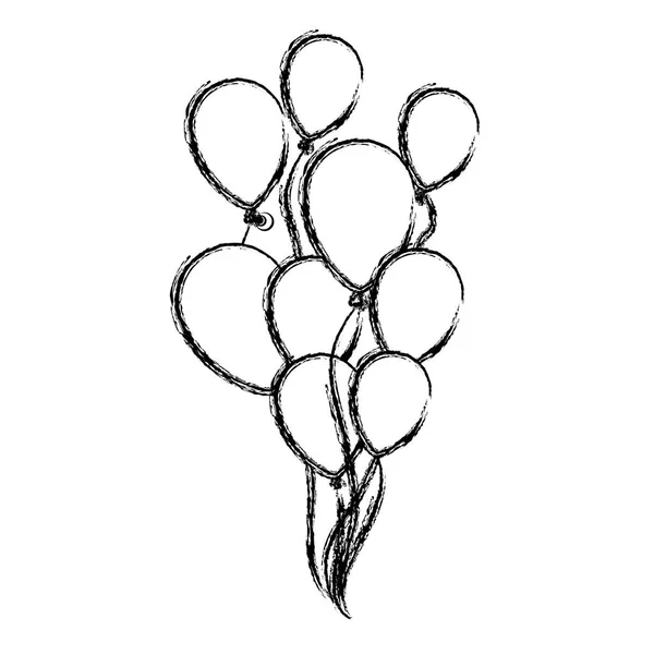 Wazig silhouet instellen vliegende ballonnen decoratieve pictogram — Stockvector