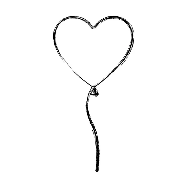Silhouette palloncino a forma di cuore sfocato con nastro — Vettoriale Stock