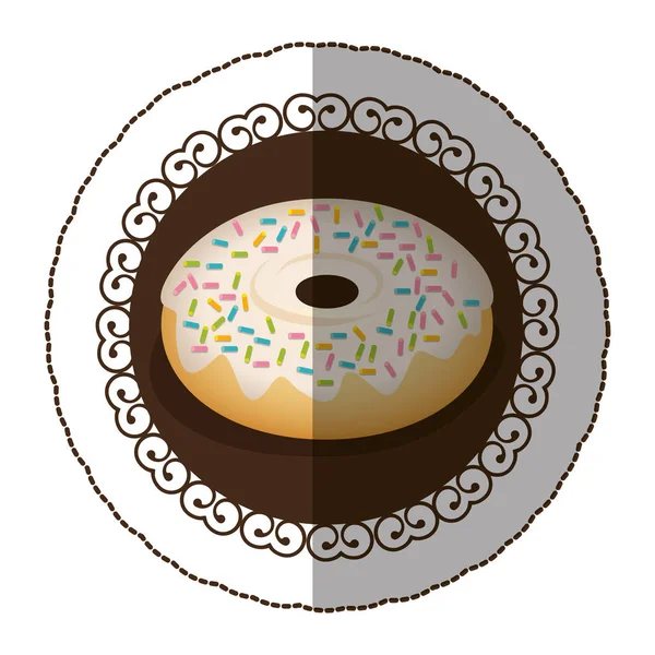Donut cor emblema com ícone de faíscas coloridas — Vetor de Stock