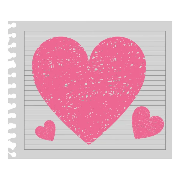 Roze hart in de notebookpapier — Stockvector