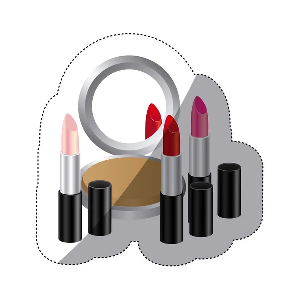 Sticker colorful silhouette with make up set — Stock Vector