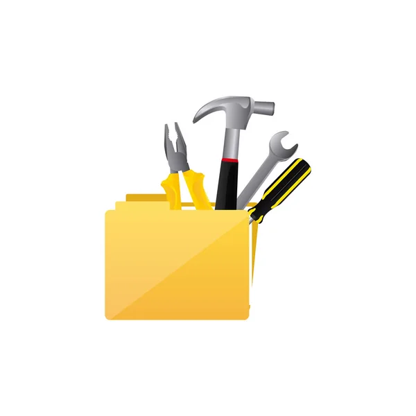 Färg siluett med mappen och handverktyg — Stock vektor
