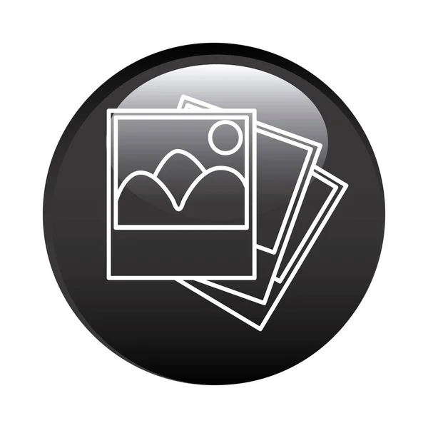 Moldura circular preta com ícone de imagens — Vetor de Stock