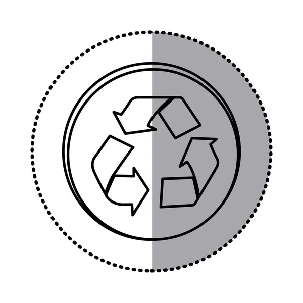 Monochroom contour met cirkel sticker van recycling symbool — Stockvector