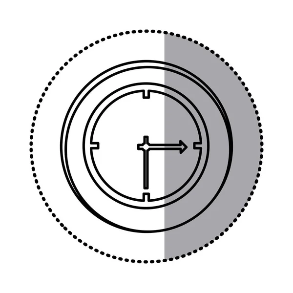 Contorno monocromatico con adesivo cerchio di icona orologio da parete — Vettoriale Stock