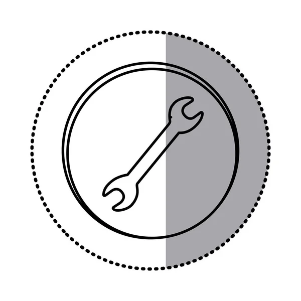 Μονόχρωμη περίγραμμα με αυτοκόλλητο κύκλο του κλειδιού εργαλείο — Διανυσματικό Αρχείο