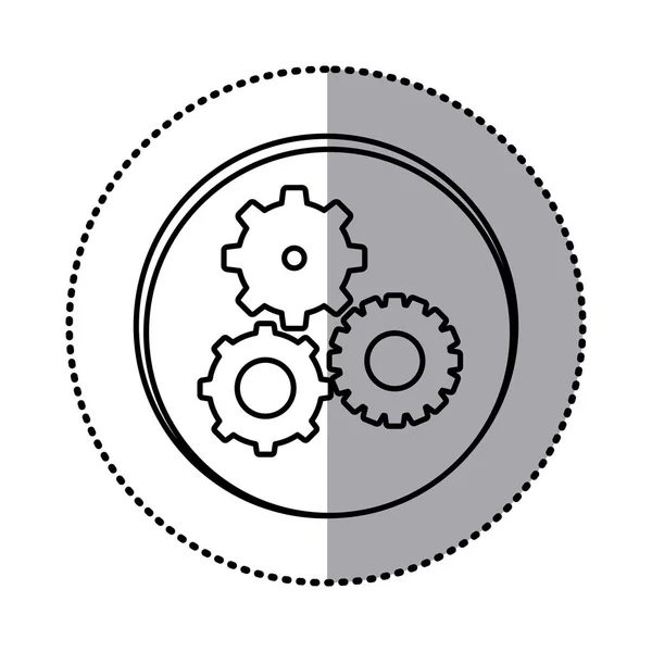 Monochrome contour with circle sticker of pinions set icon — Stock Vector