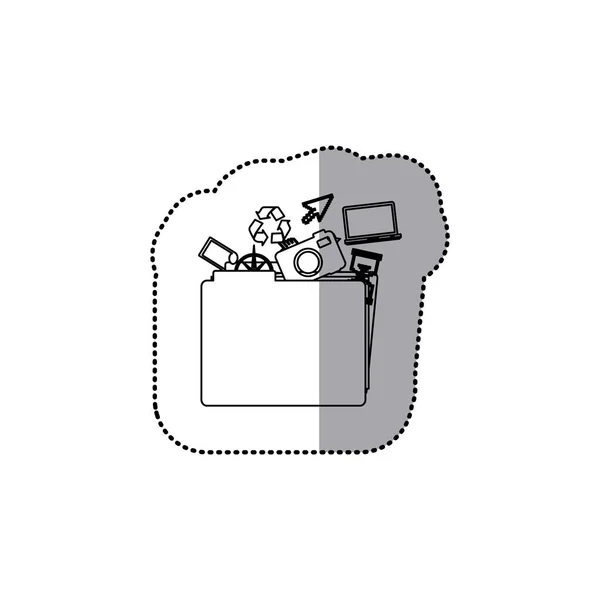 Autocollant contour monochrome du dossier avec fichiers personnels — Image vectorielle