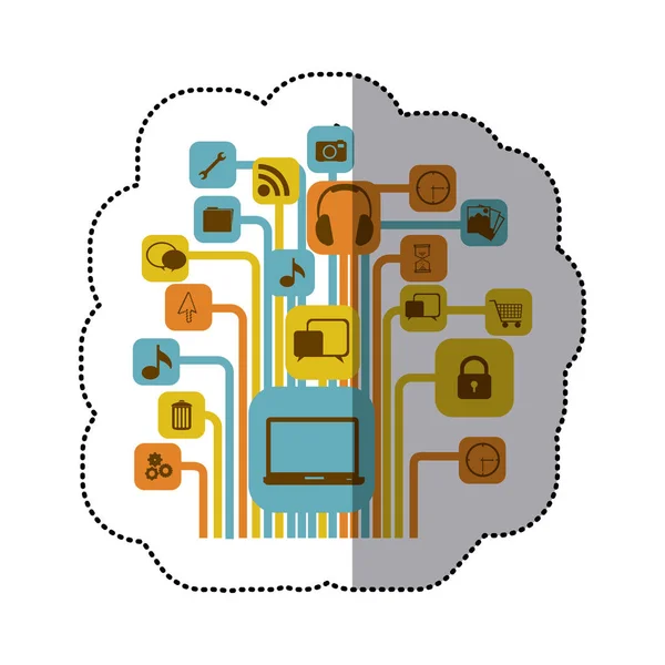 Autocollant fond de couleur avec des icônes informatiques — Image vectorielle