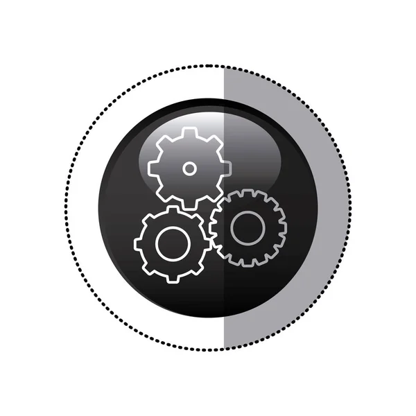 Sticker black circular frame with pinions set icon — Stock Vector
