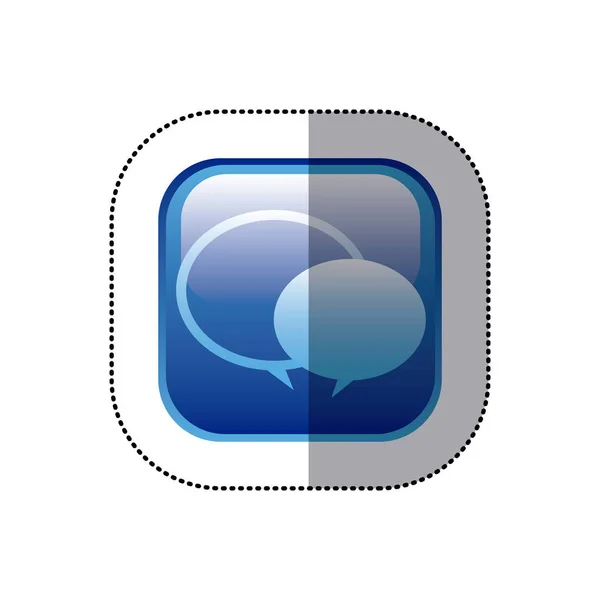 Pegatina marco cuadrado azul con burbujas de voz — Vector de stock
