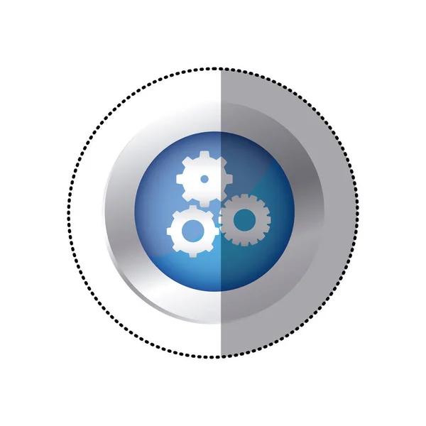 Autocollant couleur emblème circulaire avec pignons ensemble icône — Image vectorielle