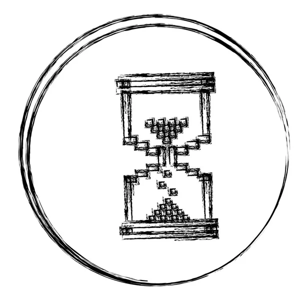 Размытая силуэт круглая рамка с пиксельными песочными часами ПК — стоковый вектор
