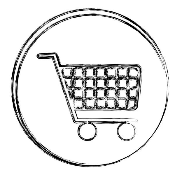 Silueta borrosa marco circular con icono del carrito de compras — Vector de stock