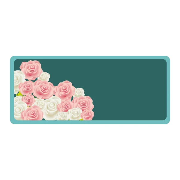 Cornice rettangolare colorata con bocciolo di rose disegno floreale — Vettoriale Stock