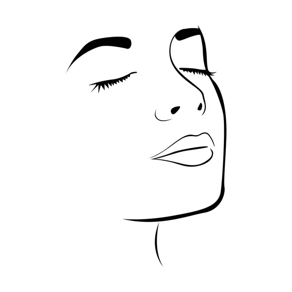 Skizze weiblicher Gesichtssilhouette mit geschlossenen Augen — Stockvektor