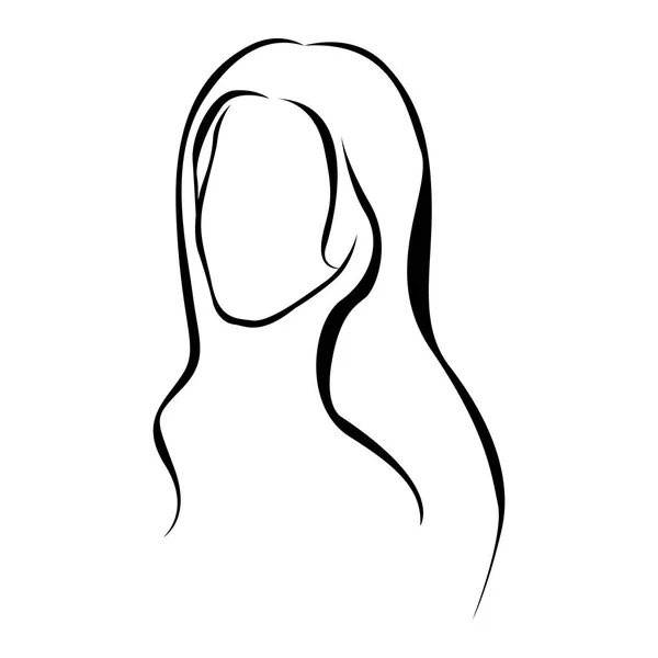 Boceto silueta femenina sin rostro con peinado largo — Vector de stock