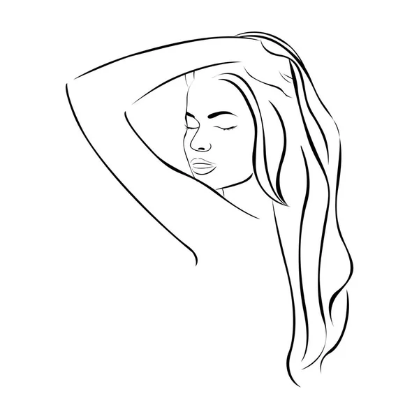 Náčrt ženské poloviny těla smyslné silueta s dlouhý účes — Stockový vektor