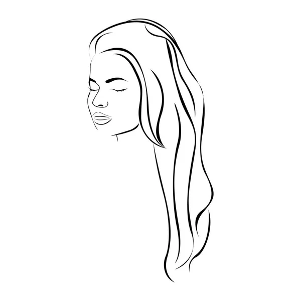 Boceto cara femenina silueta sensual con peinado largo — Archivo Imágenes Vectoriales