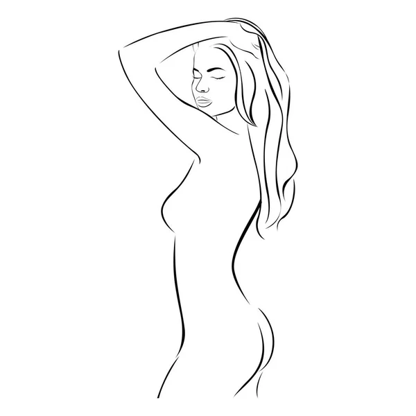 Vista lateral femenina sensual estilizado medio cuerpo contorno — Vector de stock